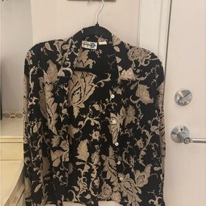 Black & Tan Floral-Print Button Front Blazer Jacket